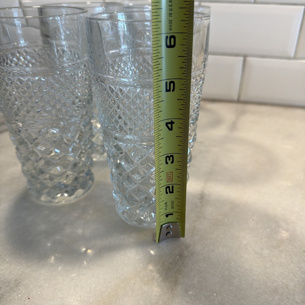 5 Vintage Anchor Hocking Wexford Tumblers Diamond Pattern Clear Glass GW0021 - Picture 9 of 10